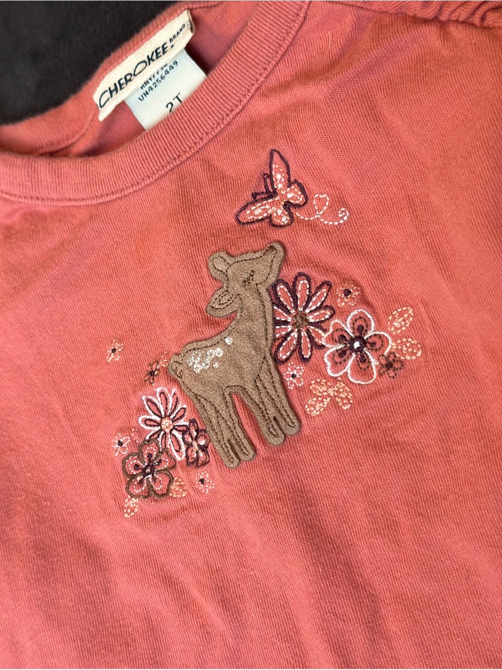 Cherokee Coral Pink Deer & Floral Appliqué Long Sleeve Tee